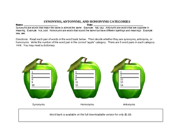 esl free synonyms and homonym worksheets