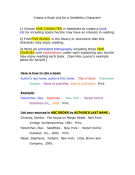 Createcharacter on Bibliography Practice   Create A Book List For A Seedfolks