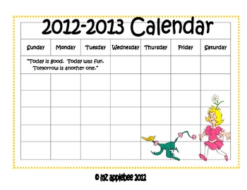 2013 Monthly Calendar Word on Dr  Seuss 2012 2013 Monthly Calendars