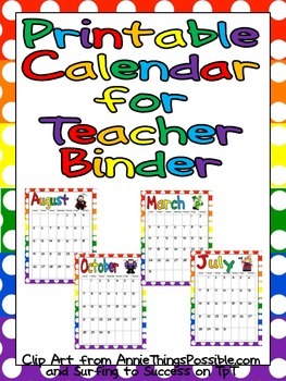 Calendars  Print on Free Printable Calendar For Teacher Binder