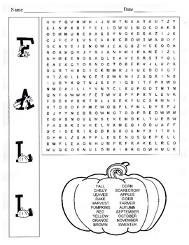 Fall Craft Ideas  Graders on Fall Word Search Puzzle   Third Grade   Kelly Connors