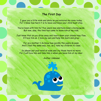first day of kindergarten poem