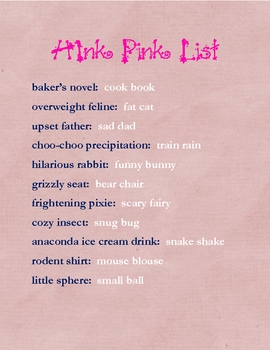 Hink Pink Worksheet