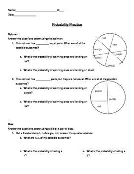 Spinner Probability Worksheet