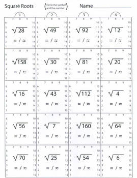 square roots worksheets