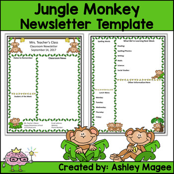 Teacher Newsletter Templates on Teacher Newsletter Template   Jungle Monkey Themed   Mrs  Magee