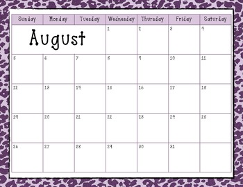 Printable Calendar  2012  2013 on Zebra Print Calendar 2012 2013   Charly Baker   Teacherspayteachers
